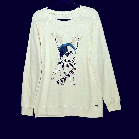 MNK Marc New York French Bulldog Christmas Sweatshirt in Sequin Light Bulbs, M - Picture 2 of 12